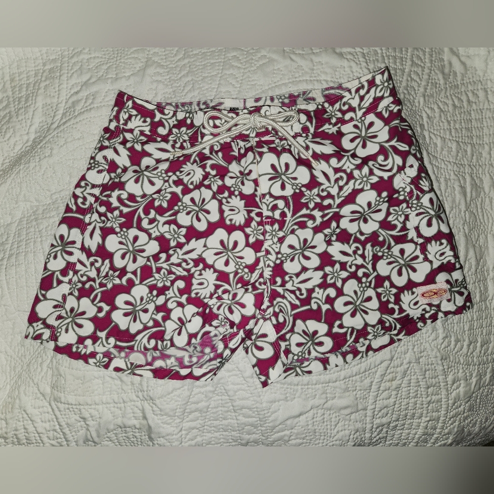 Vintage 1990s 2000s Y2K Purple Floral Board Shorts Ocean Pacific OP